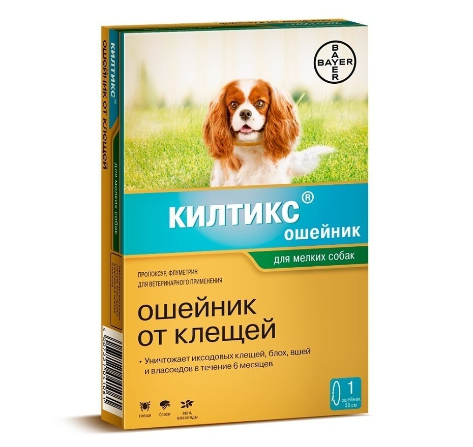 Ошейник Килтикс от клещей и блох для собак мелких пород, обхват шеи 35 см, Elanco