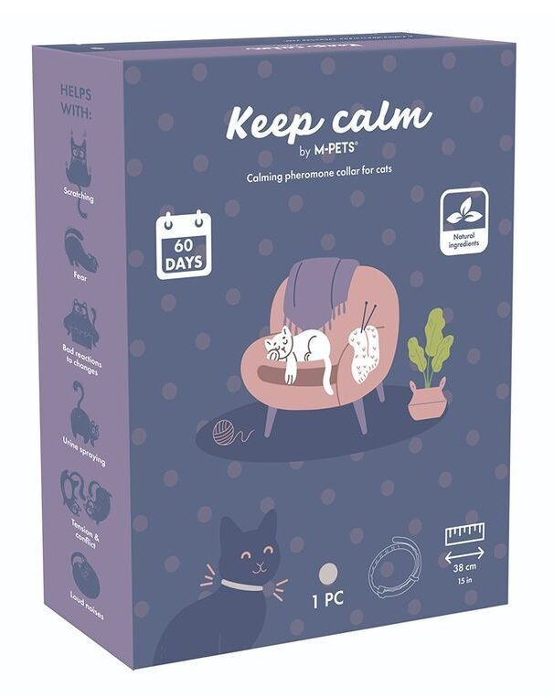 Ошейник успокаивающий с феромонами для кошек, серый, 38 см, M-Pets