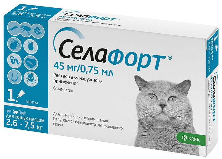 Селафорт капли для кошек 6% 0,75мл (45мг 2,6-7,5 кг №1)