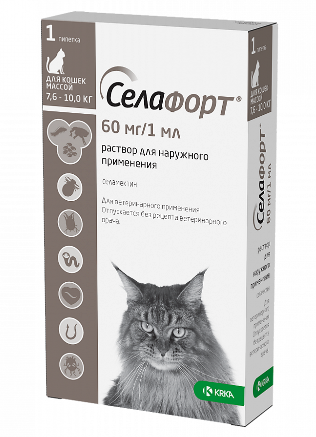 Селафорт капли для кошек 6% 1мл (60мг 7,6-10 кг №1)