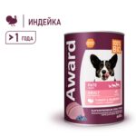 Изображение товара Влажный корм AWARD для взрослых собак паштет из индейки с черникой 400г