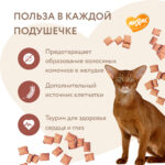 Изображение товара Лакомство Мнямс «Выведение шерсти» хрустящие подушечки для кошек с цыпленком 60 г.
