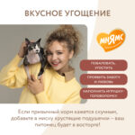 Изображение товара Лакомство Мнямс «Выведение шерсти» хрустящие подушечки для кошек с цыпленком 60 г.