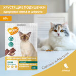 Изображение товара Лакомство Мнямс «Здоровая кожа и шерсть» хрустящие подушечки для кошек с птицей 60 г.