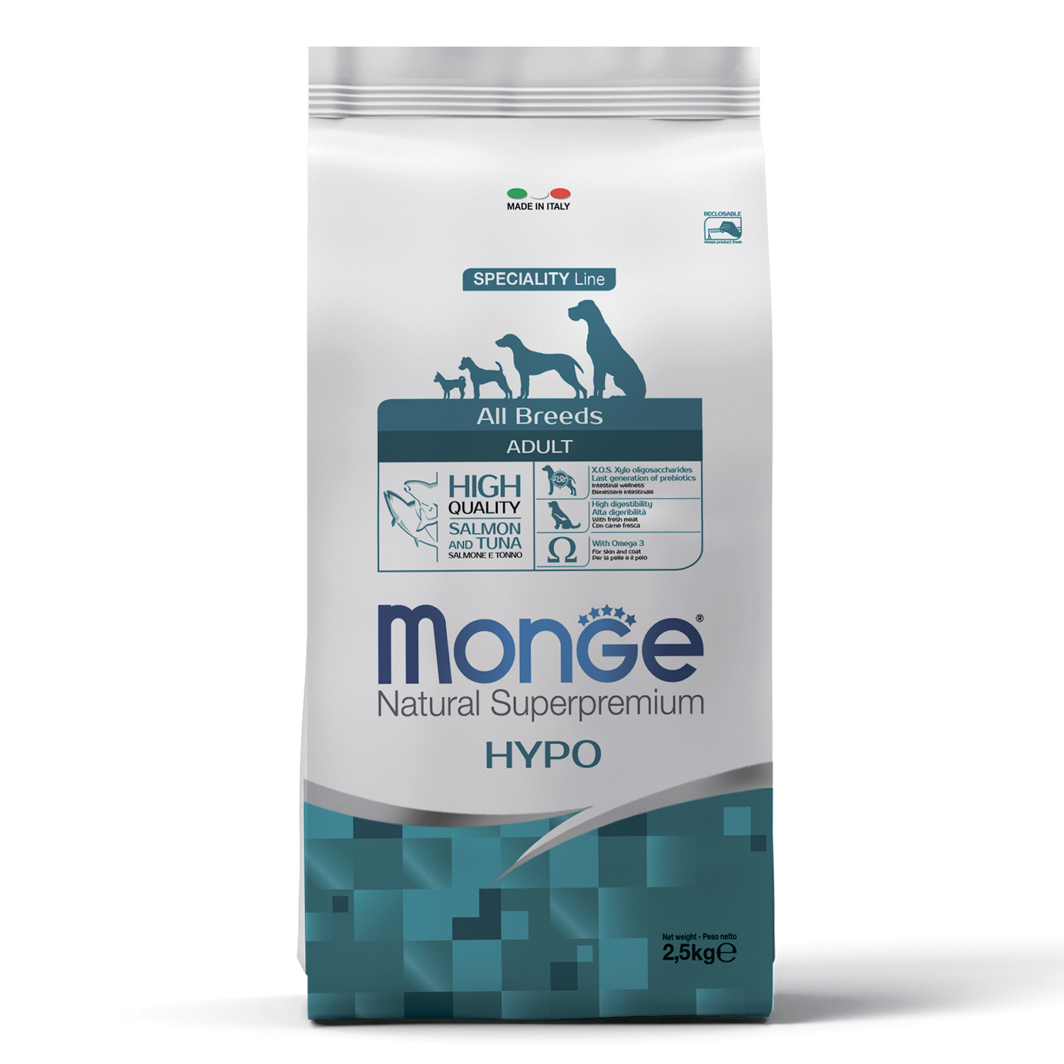 Изображение товара Сухой корм Monge Dog Speciality Line Hypo для взрослых собак, гипоаллергенный, из лосося с тунцом 2,5 кг