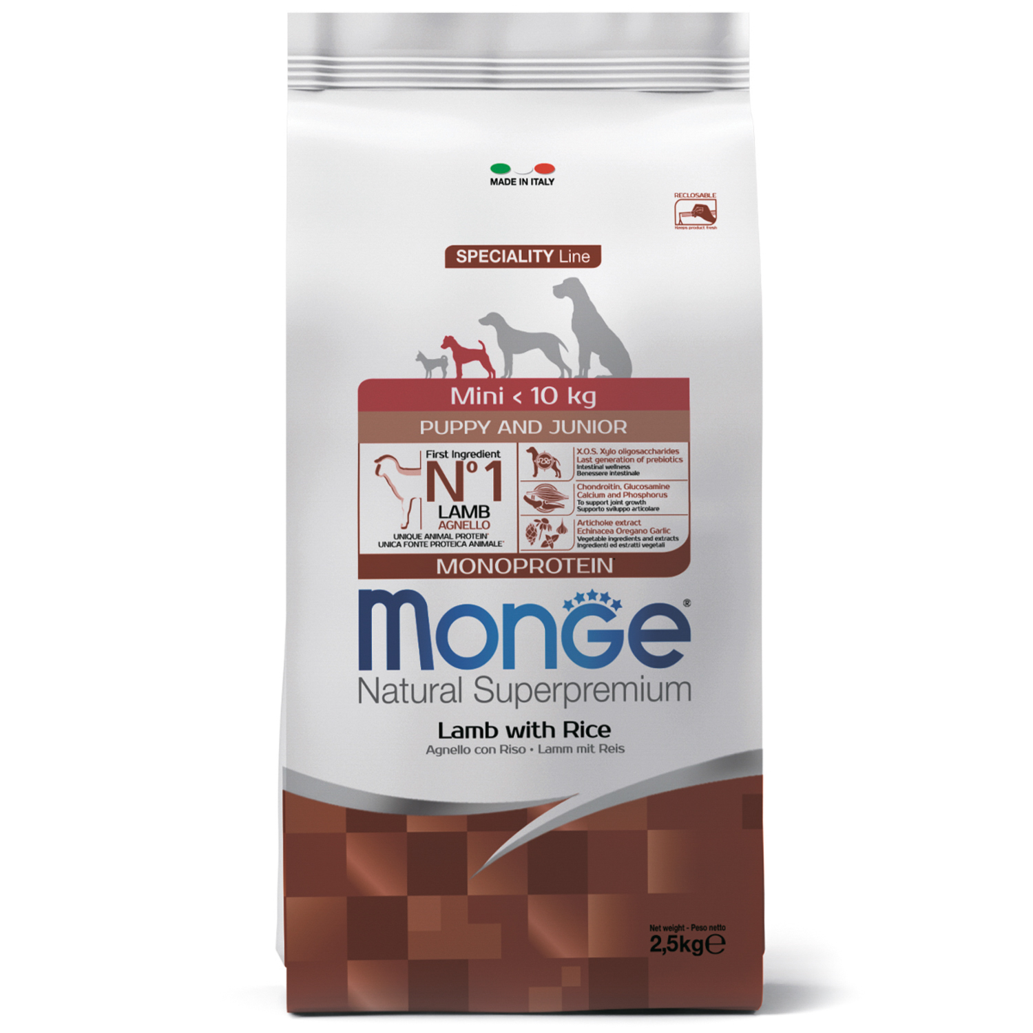 Изображение товара Сухой корм Monge Dog Speciality Line Monoprotein Mini для щенков и беременных собак мелких пород, из ягненка с рисом 2,5 кг