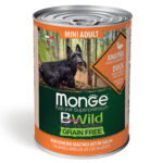 Изображение товара Влажный корм Monge Dog BWild GRAIN FREE Mini для взрослых собак мелких пород, беззерновой, из утки с тыквой и кабачками, консервы 400 г