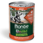 Изображение товара Влажный корм Monge Dog BWild GRAIN FREE для взрослых собак, из индейки с тыквой и кабачками, консервы 400 г