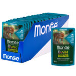 Изображение товара Влажный корм Monge Cat BWild GRAIN FREE для стерилизованных кошек, беззерновой, из тунца с креветками и овощами, паучи 85 г