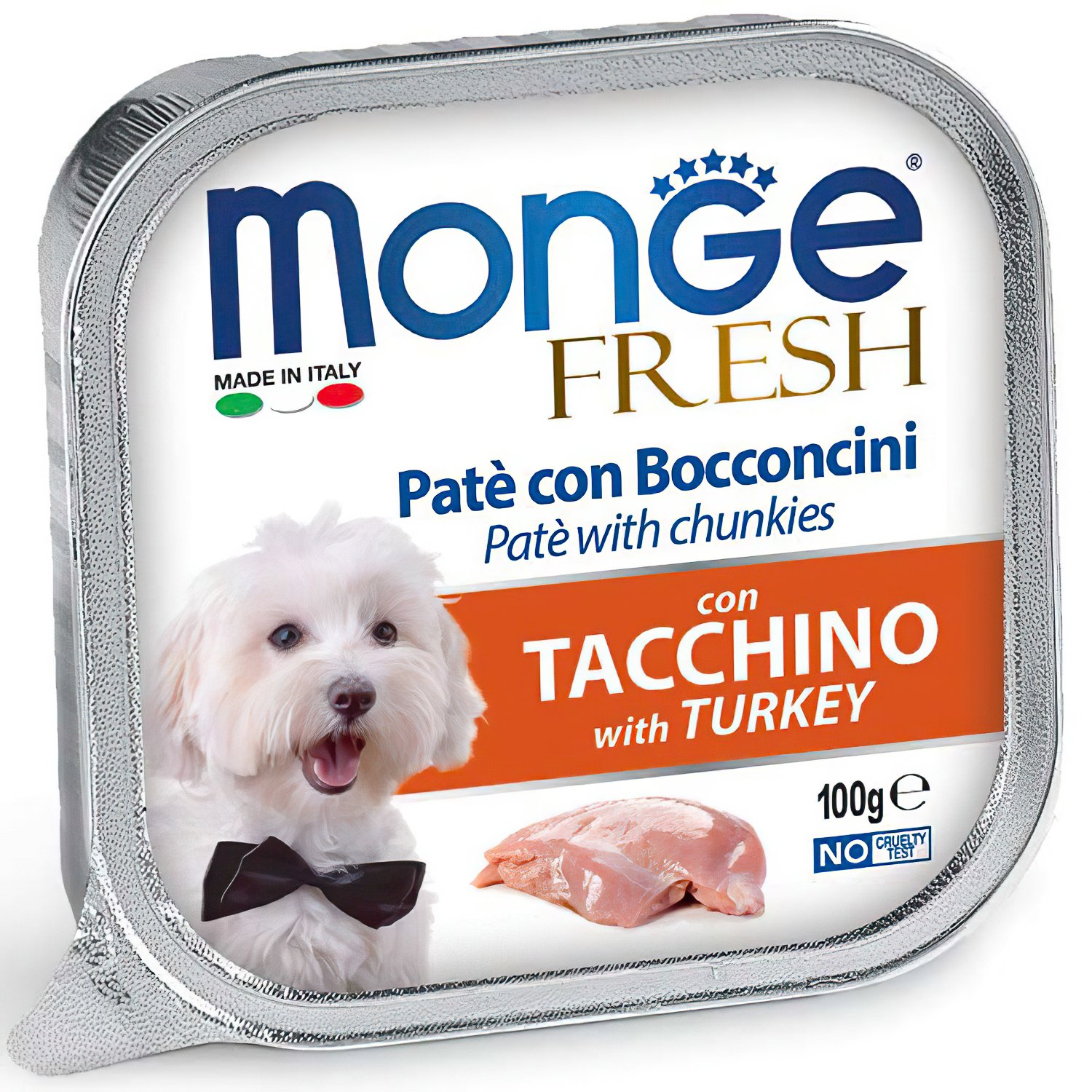 Изображение товара Влажный корм Monge Dog Fresh для собак, с индейкой, консервы 100 г