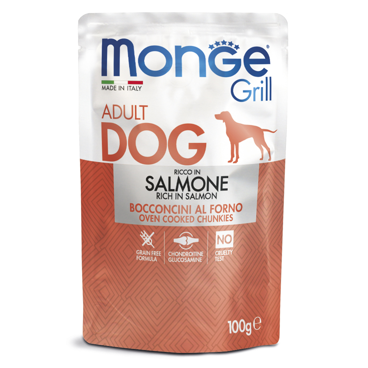 Изображение товара Влажный корм Monge Dog Grill для собак с лососем, паучи 100 г