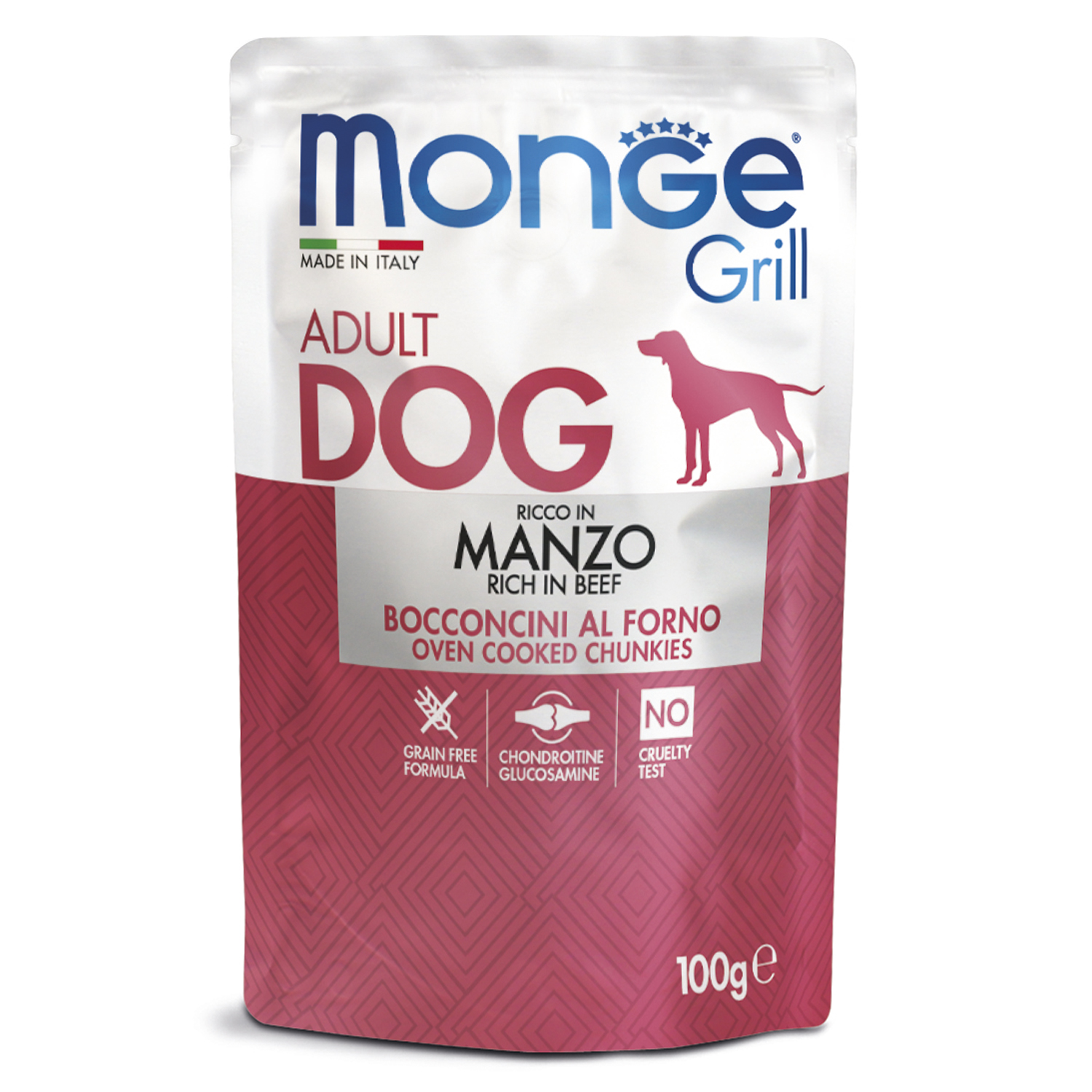 Изображение товара Влажный корм Monge Dog Grill для собак с говядиной, паучи 100 г