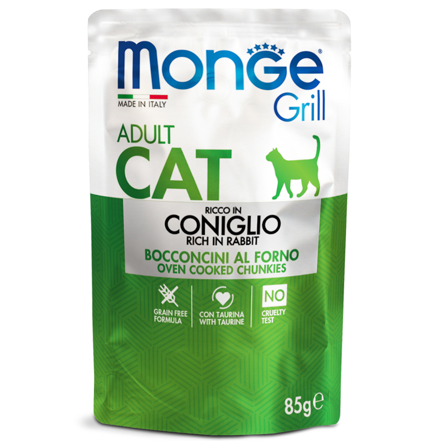 Изображение товара Влажный корм Monge Cat Grill для взрослых кошек, из кролика, паучи 85 г