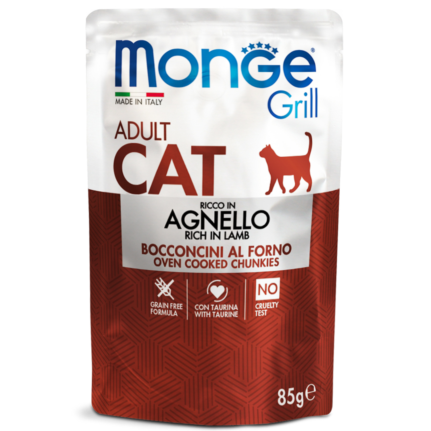 Изображение товара Влажный корм Monge Cat Grill для взрослых кошек, из новозеландского ягненка, паучи 85 г