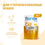 Изображение товара Влажный корм Monge Cat Grill для стерилизованных кошек, с курицей, паучи 85 г