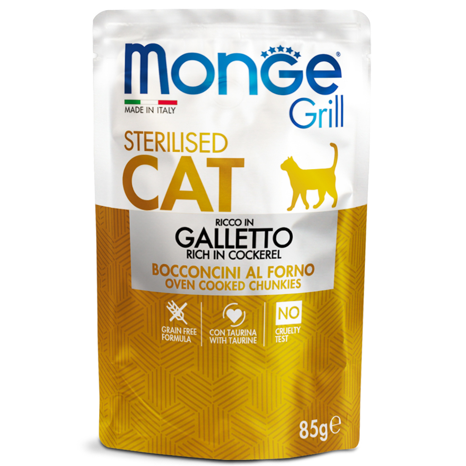 Изображение товара Влажный корм Monge Cat Grill для стерилизованных кошек, с курицей, паучи 85 г