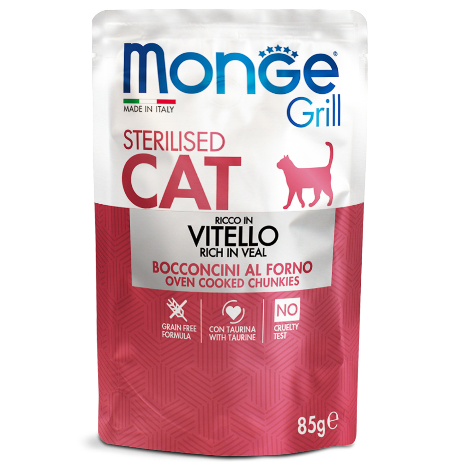 Изображение товара Влажный корм Monge Cat Grill для стерилизованных кошек, с телятиной, паучи 85 г