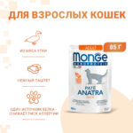 Изображение товара Влажный корм Monge Cat Monoprotein для взрослых кошек, из утки, паучи 85 г