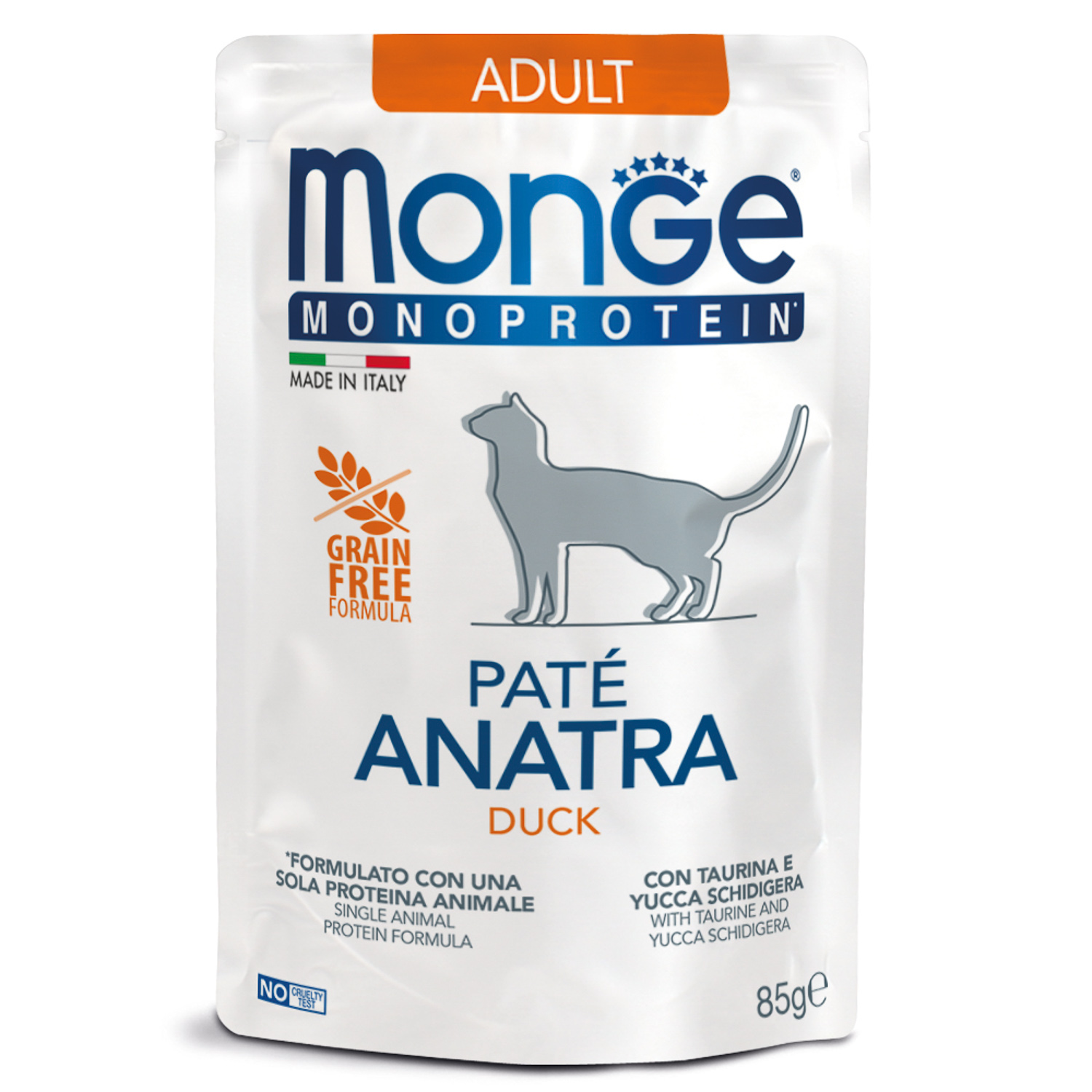 Изображение товара Влажный корм Monge Cat Monoprotein для взрослых кошек, из утки, паучи 85 г