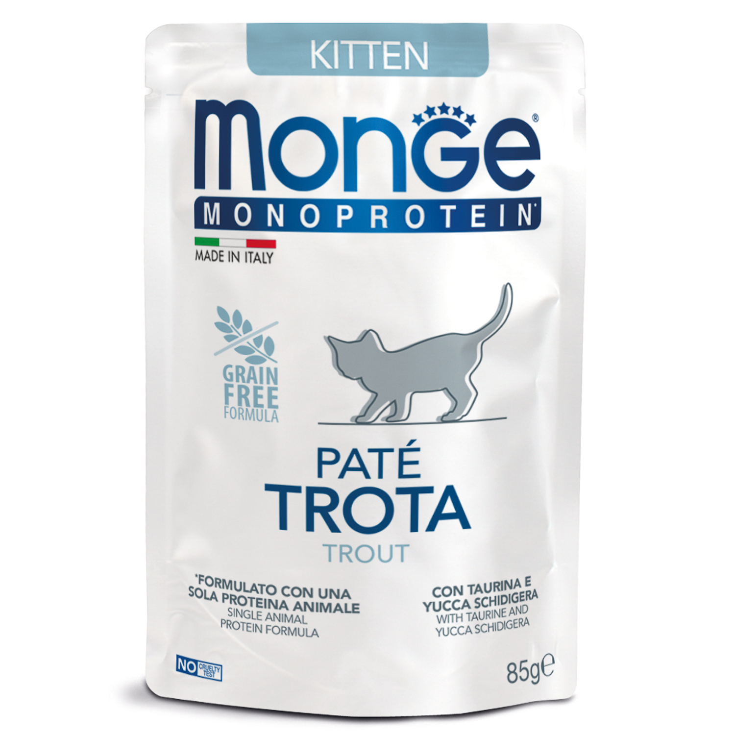 Изображение товара Влажный корм Monge Cat Natural Monoprotein для котят и беременных кошек, из форели, паучи 85 г