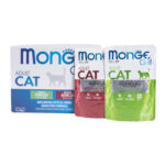 Изображение товара Влажный корм Monge Cat Grill для взрослых кошек с телятиной, с курицей, с форелью,бокс с паучами12 шт х 85 г