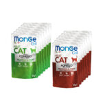 Изображение товара Влажный корм Monge Cat Grill для взрослых кошек с телятиной, с курицей, с форелью,бокс с паучами12 шт х 85 г