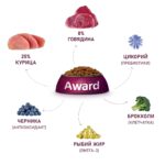 Изображение товара Сухой корм AWARD для взрослых собак всех пород с говядиной и курицей с добавлением брокколи и черники 2кг