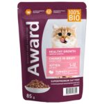 Изображение товара Влажный корм AWARD Healthy growth для котят от 1 месяца кусочки в соусе с индейкой 85г