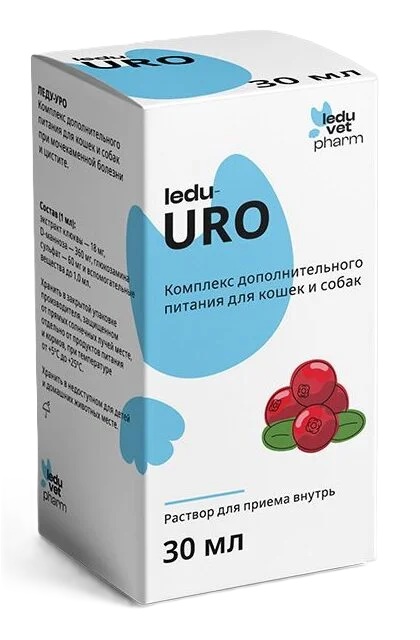 Леду Уро, биодобавка для кошек и собак с патологиями мочевой системы, дженерик Уро Урси, 30 мл