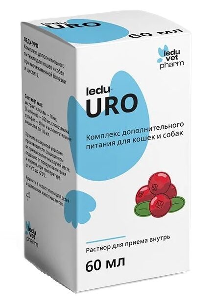Леду Уро, биодобавка для кошек и собак с патологиями мочевой системы, дженерик Уро Урси, 60 мл