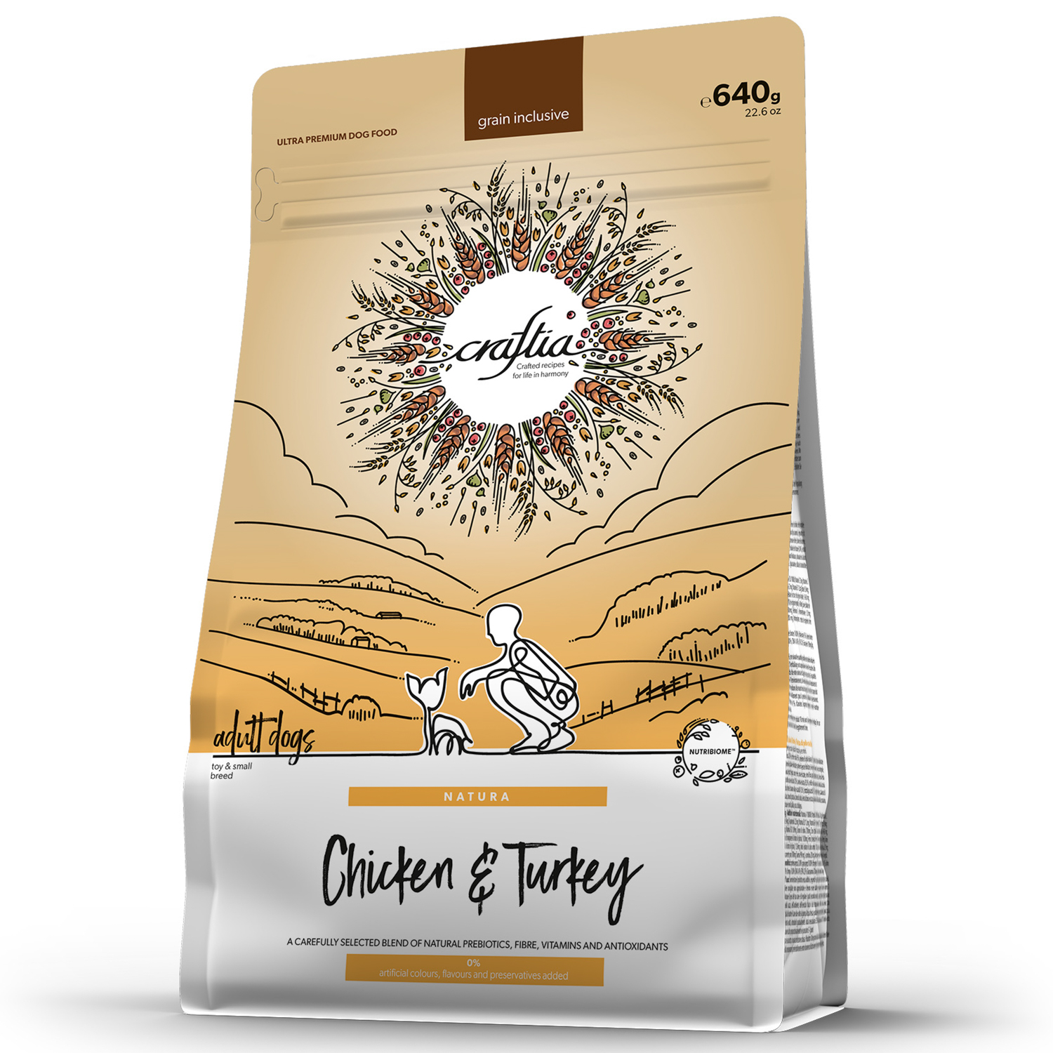Изображение товара Сухой корм CRAFTIA NATURA для взрослых собак миниатюрных и мелких пород из курицы и индейки 640 гр