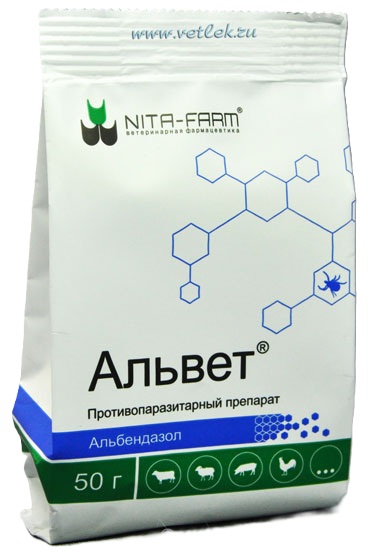Изображение товара Альвет, порошок антигельминтный, альбендазол, 50 г, Нита-Фарм