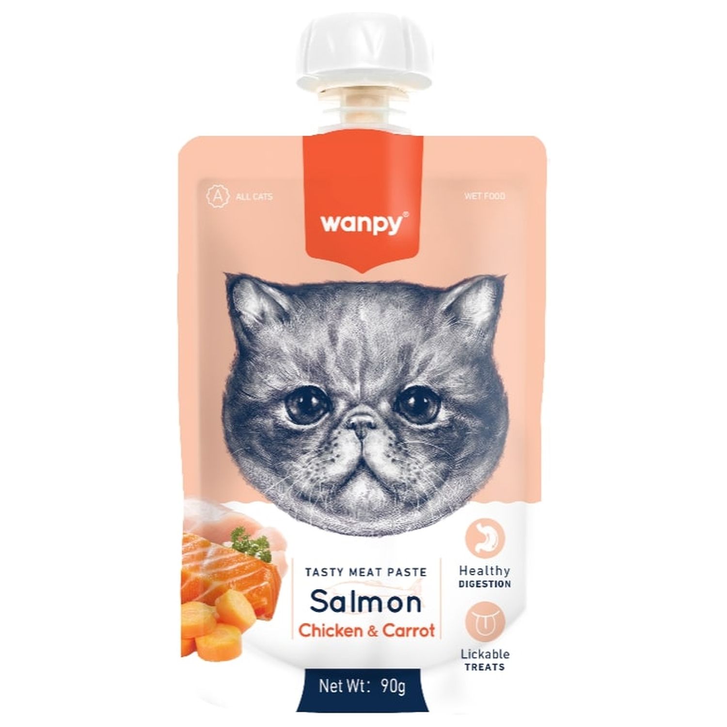 Изображение товара Wanpy Cat Лакомство для кошек Мясное пюре из лосося 90 г