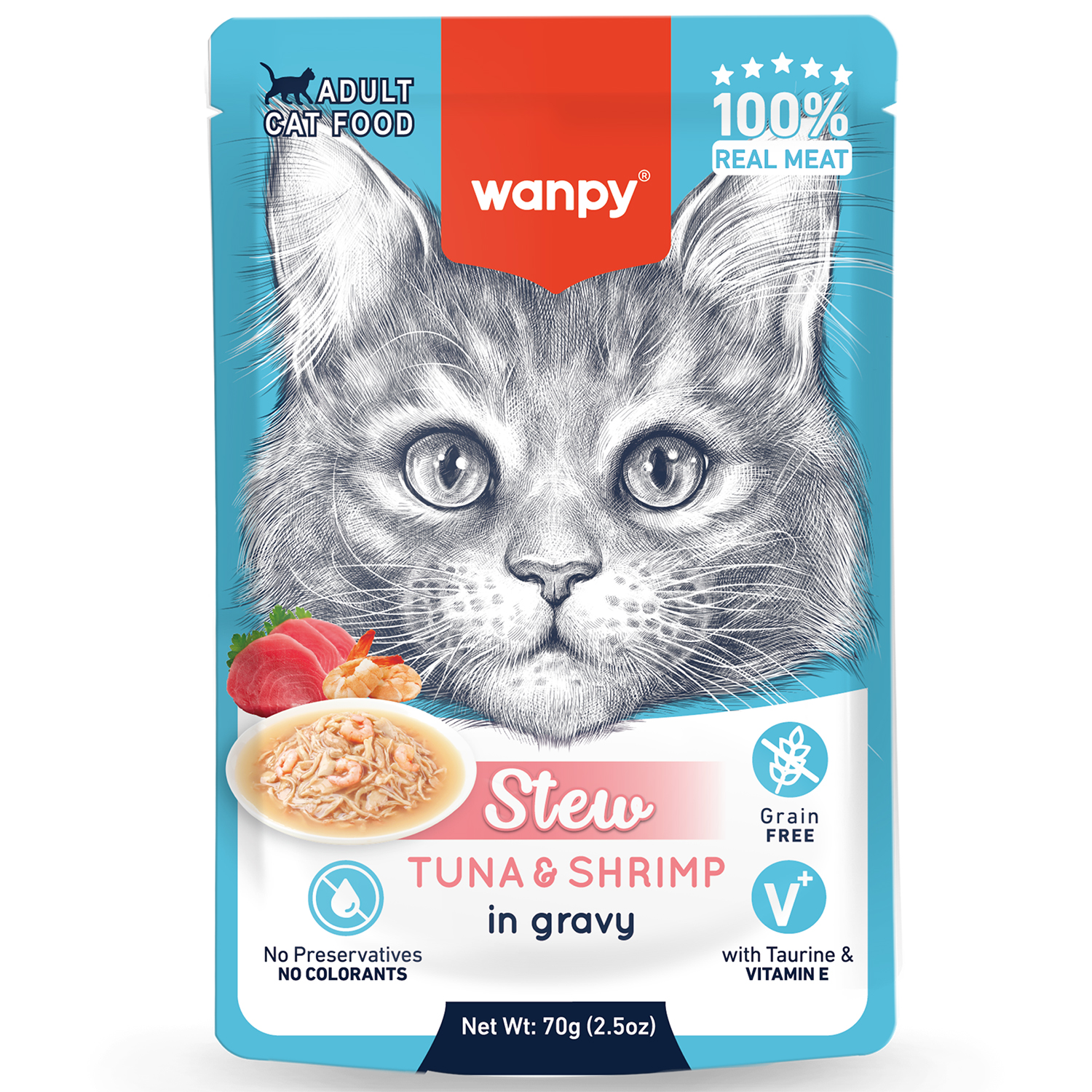 Изображение товара Wanpy Cat Пауч для кошек тунец и креветки в собственному соку, 70 г