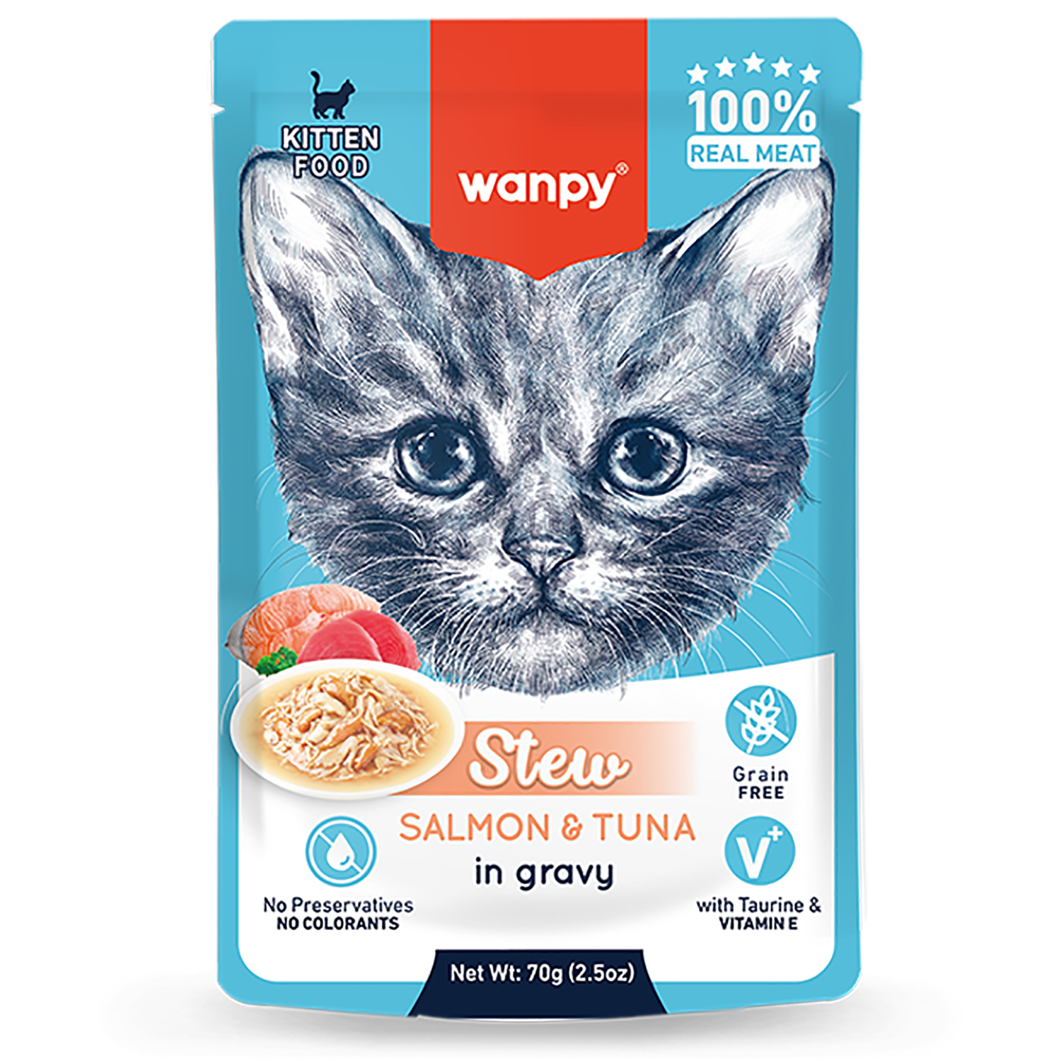 Изображение товара Wanpy Cat Пауч для котят нежное рагу из лосося и тунца, 70 г