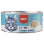 Изображение товара Wanpy Cat Консервы для кошек «Кусочки курицы и треска» 95 г