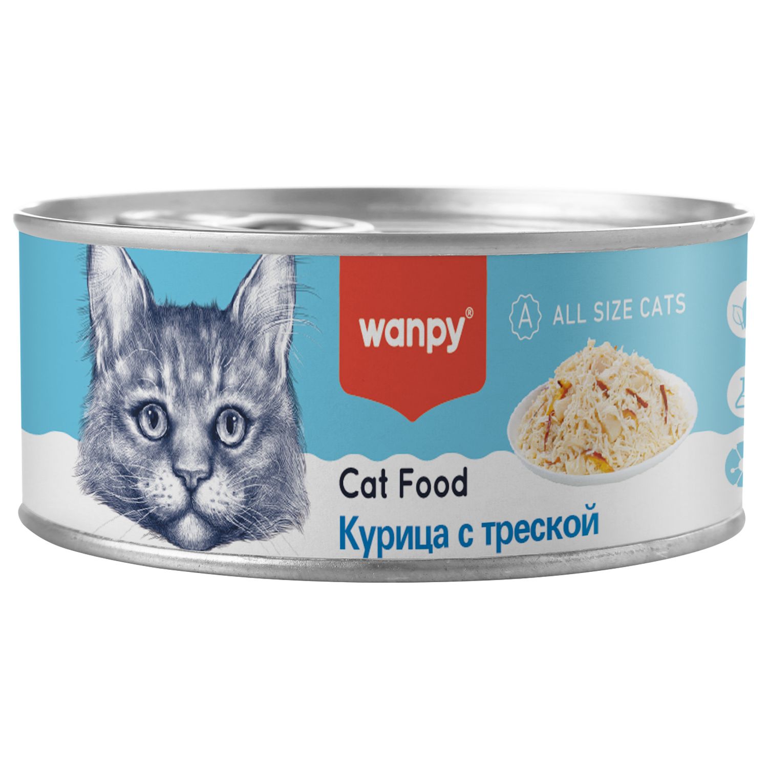 Изображение товара Wanpy Cat Консервы для кошек «Кусочки курицы и треска» 95 г
