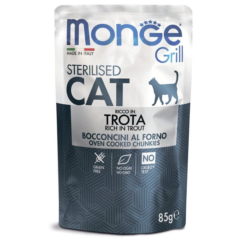 Изображение товара Влажный корм Monge Cat Grill для стерилизованных кошек, с форелью, паучи 85 г